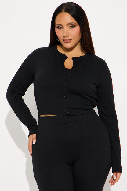 Adeline Ribbed 3 Piece Capri Set - Black