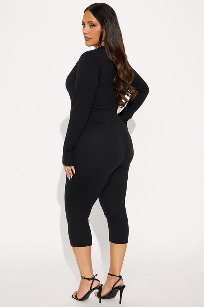 Adeline Ribbed 3 Piece Capri Set - Black