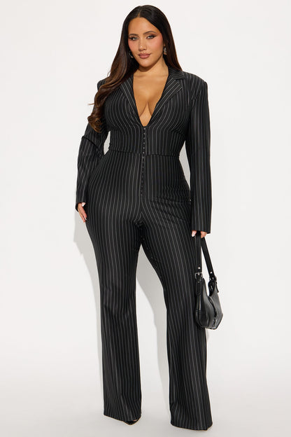 Cydnee Pinstripe Jumpsuit - Black