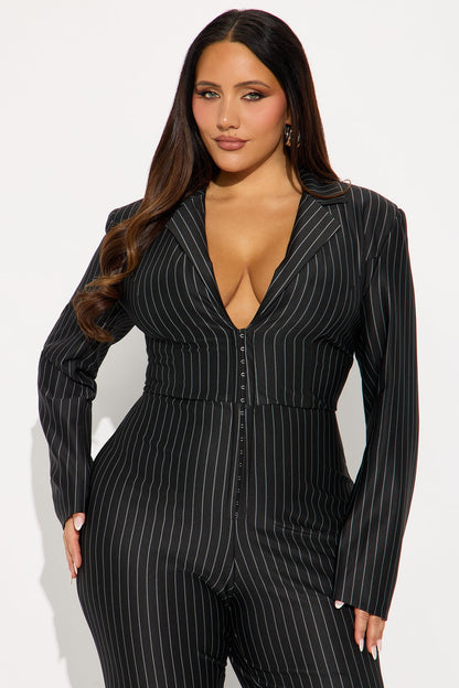 Cydnee Pinstripe Jumpsuit - Black