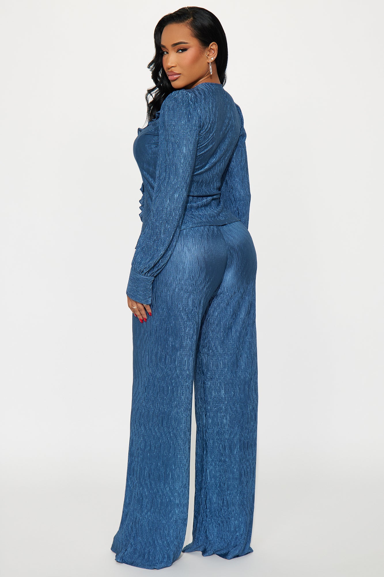 Sabine Plisse Ruffle Pant Set - Blue