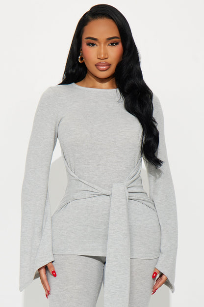 Current Mood Tie Waist Pant Set - Heather Grey