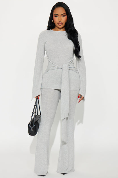 Current Mood Tie Waist Pant Set - Heather Grey