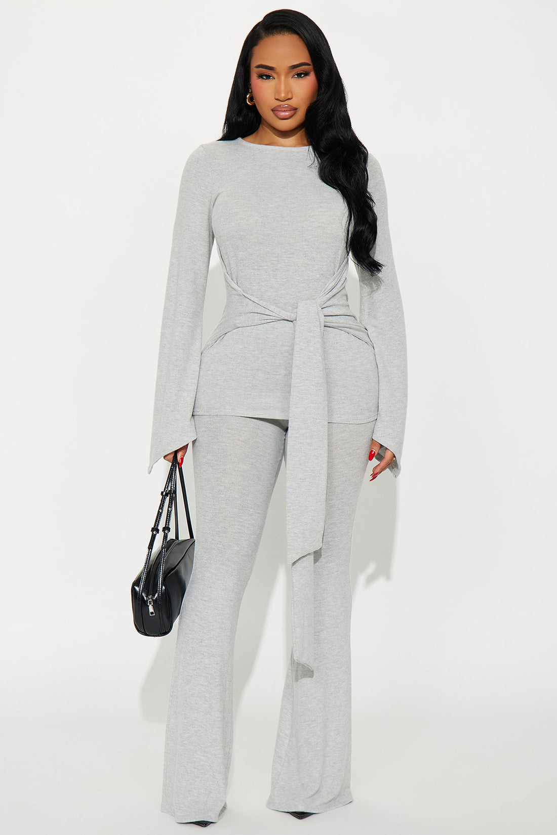 Current Mood Tie Waist Pant Set - Heather Grey
