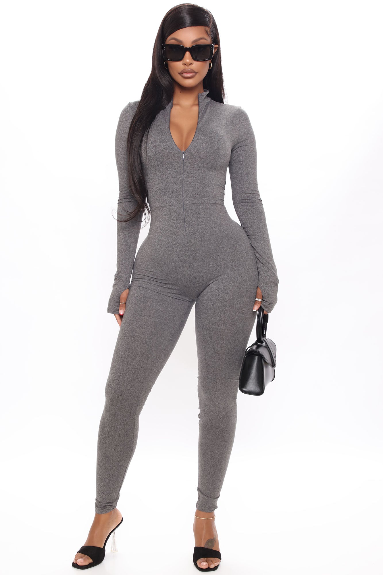 Houston Hottie Thumbhole Jumpsuit - Charcoal