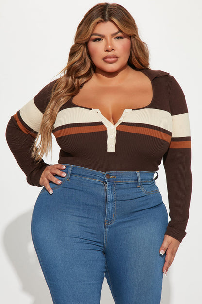 Love and Lattes Stripe Bodysuit - Brown