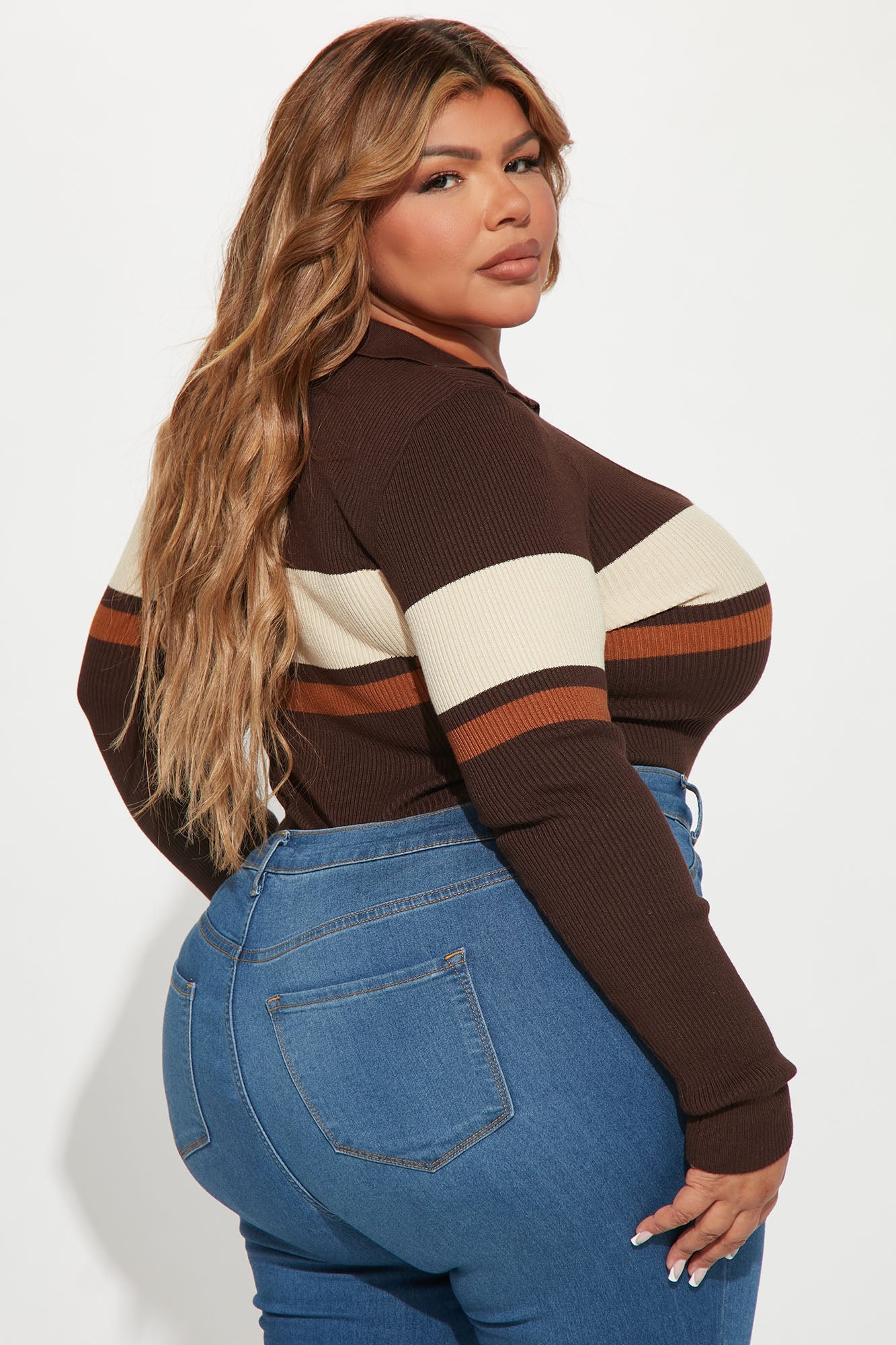 Love and Lattes Stripe Bodysuit - Brown