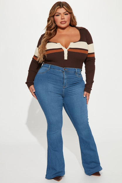 Love and Lattes Stripe Bodysuit - Brown