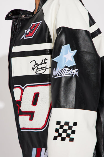 Racing Flag Bomber Jacket - Black/White