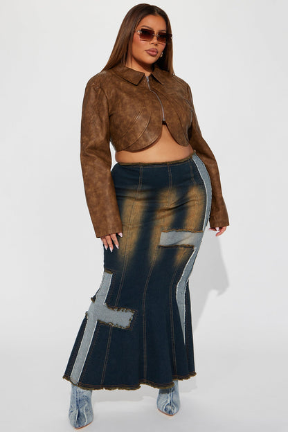 Western Swing Faux Leather Top - Brown