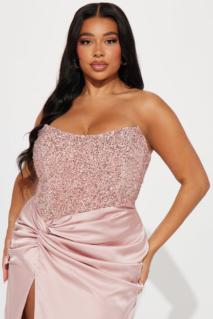 Clara Sequin Satin Gown - Pink