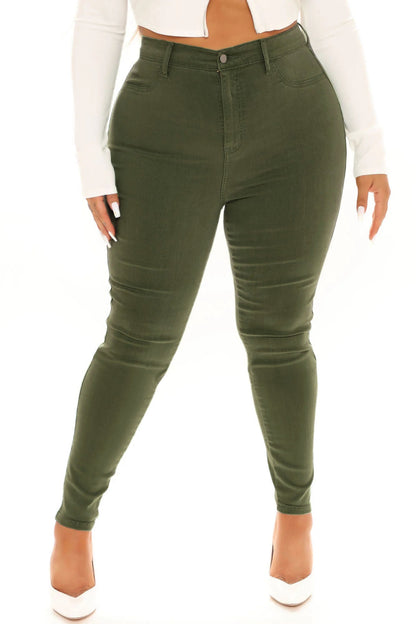 Classic High Waist Skinny Jeans - Olive