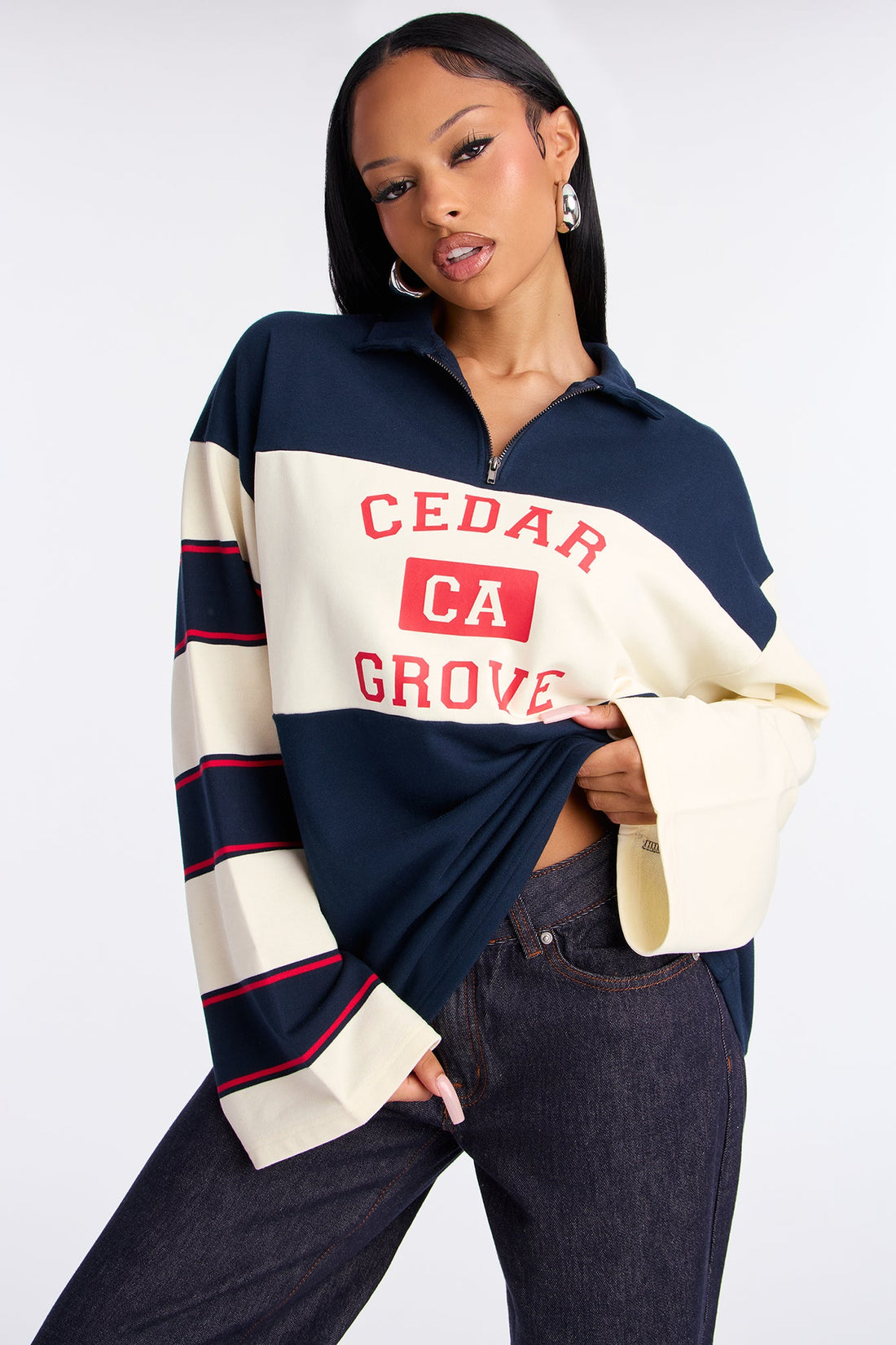 Cedar Grove California Quarter Zip Top - Navy/combo