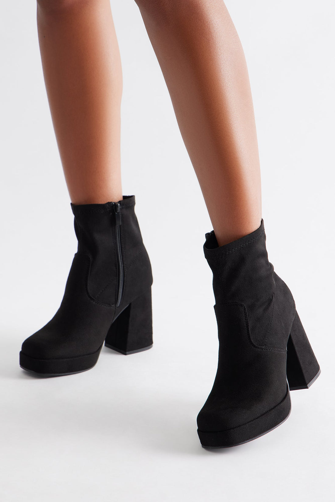 Navy Platform Booties - Black