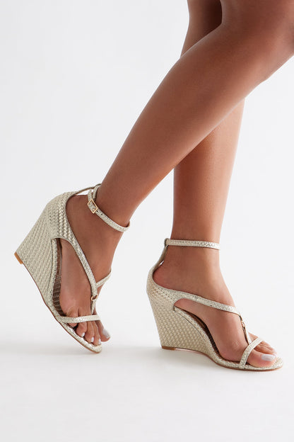 Vania Ankle Strap Wedges - Gold