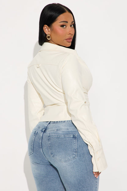 Jelena Twisted Faux Leather Top - Cream