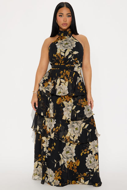 Clara Floral Ruffle Maxi Dress - Black/combo