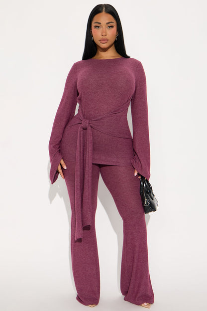 Current Mood Tie Waist Pant Set - Plum