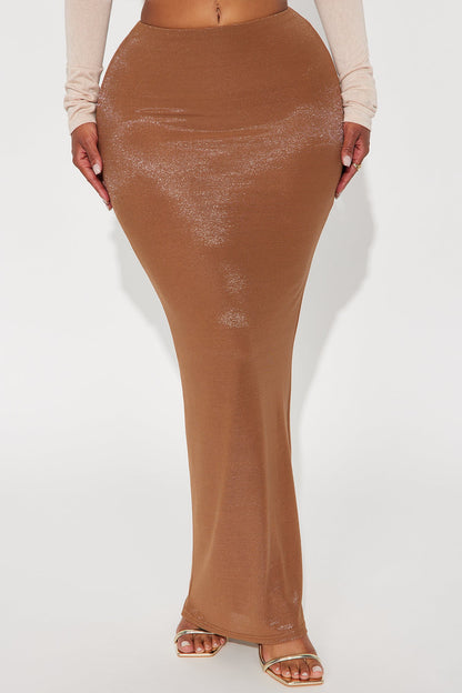 Star Of The Night Shimmer Maxi Skirt - Tan