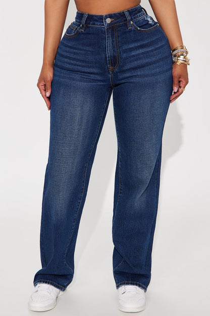 Keep A Secret High Rise Stretch Straight Leg Jeans - Dark Wash
