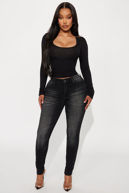 Evolet Long Sleeve Ribbed Top - Black