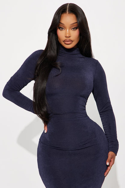 Ella Mock Neck Long Sleeve Maxi Dress - Navy