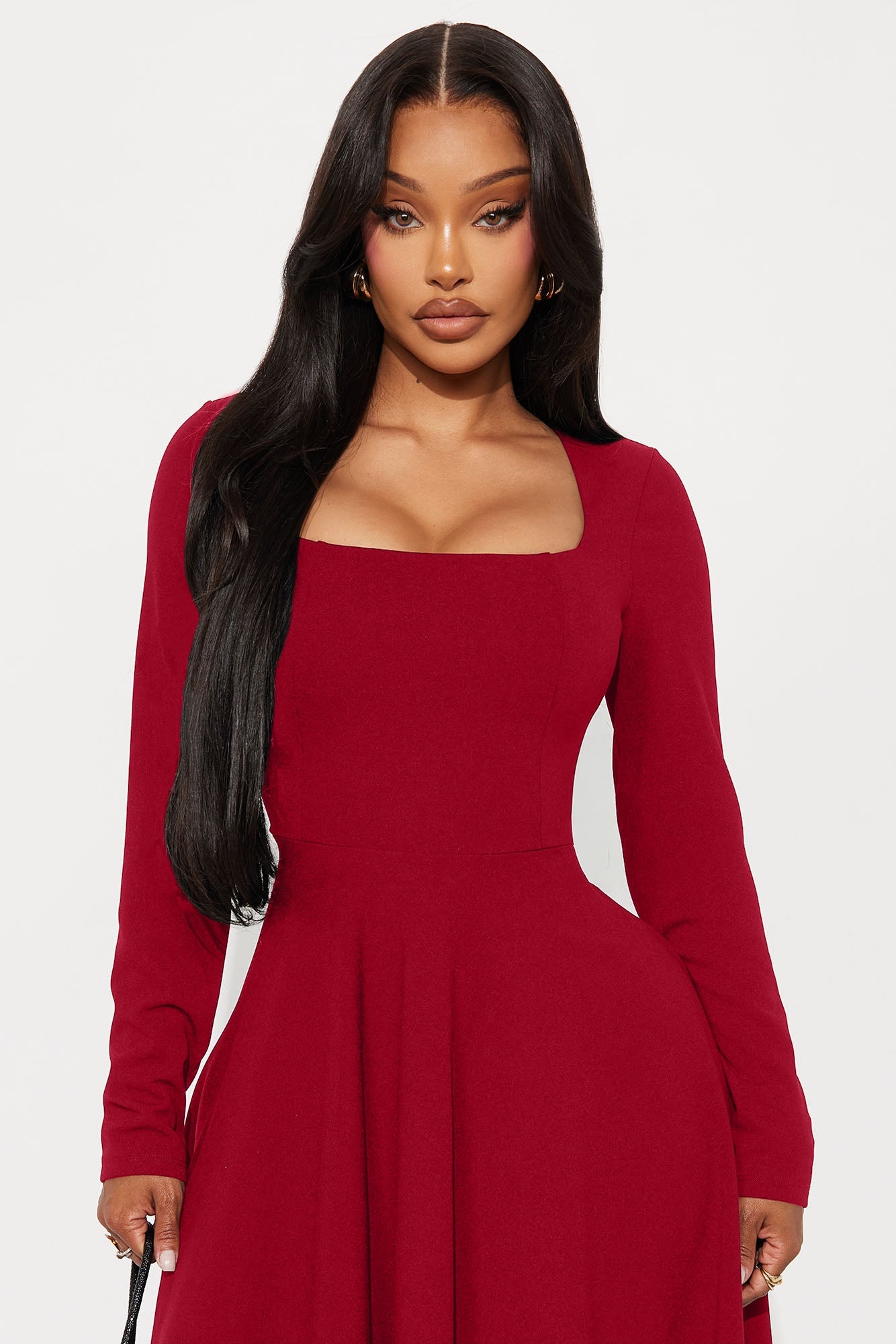 Alena Long Sleeve Midi Dress - Wine