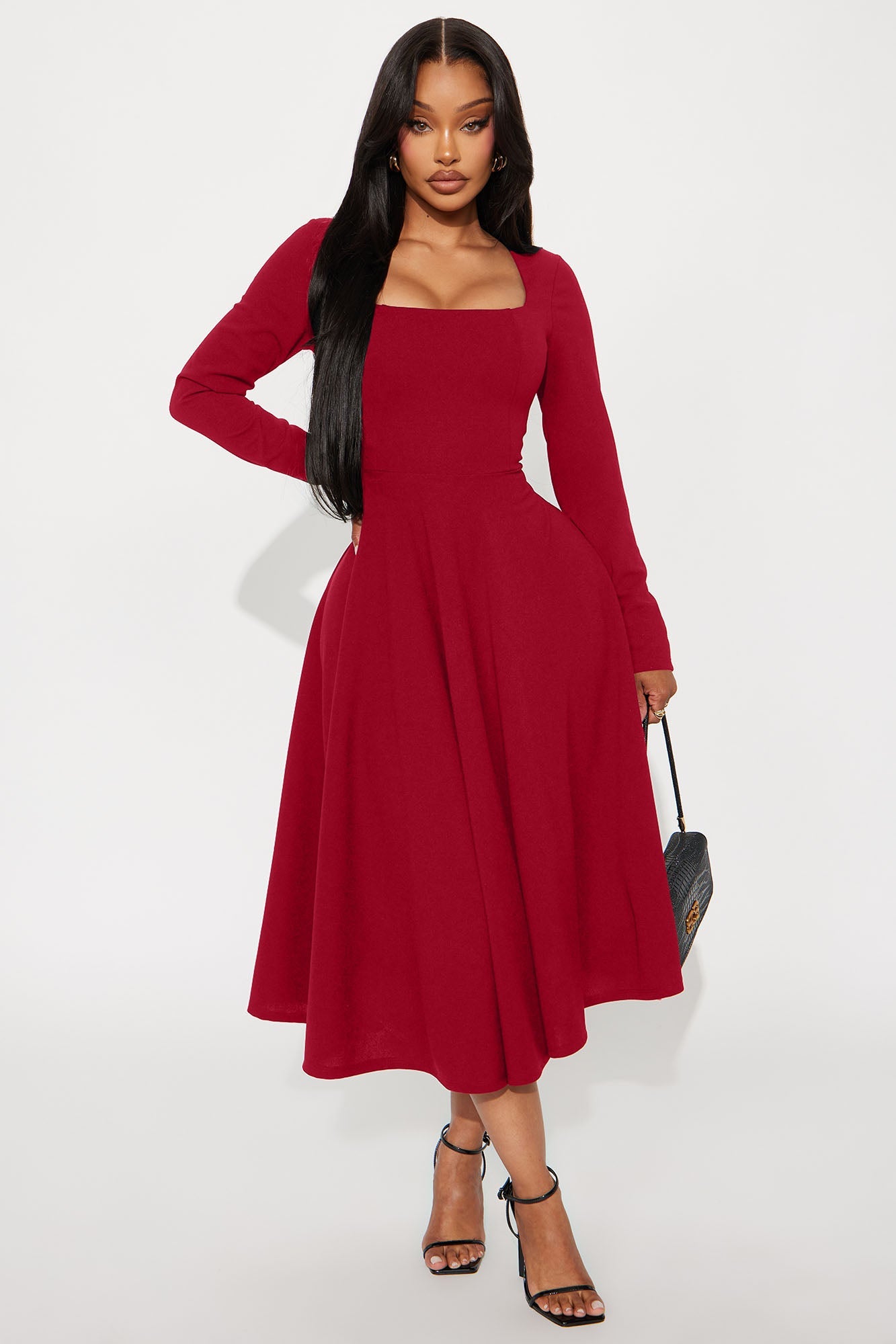 Alena Long Sleeve Midi Dress - Wine
