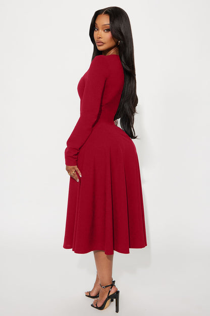 Alena Long Sleeve Midi Dress - Wine