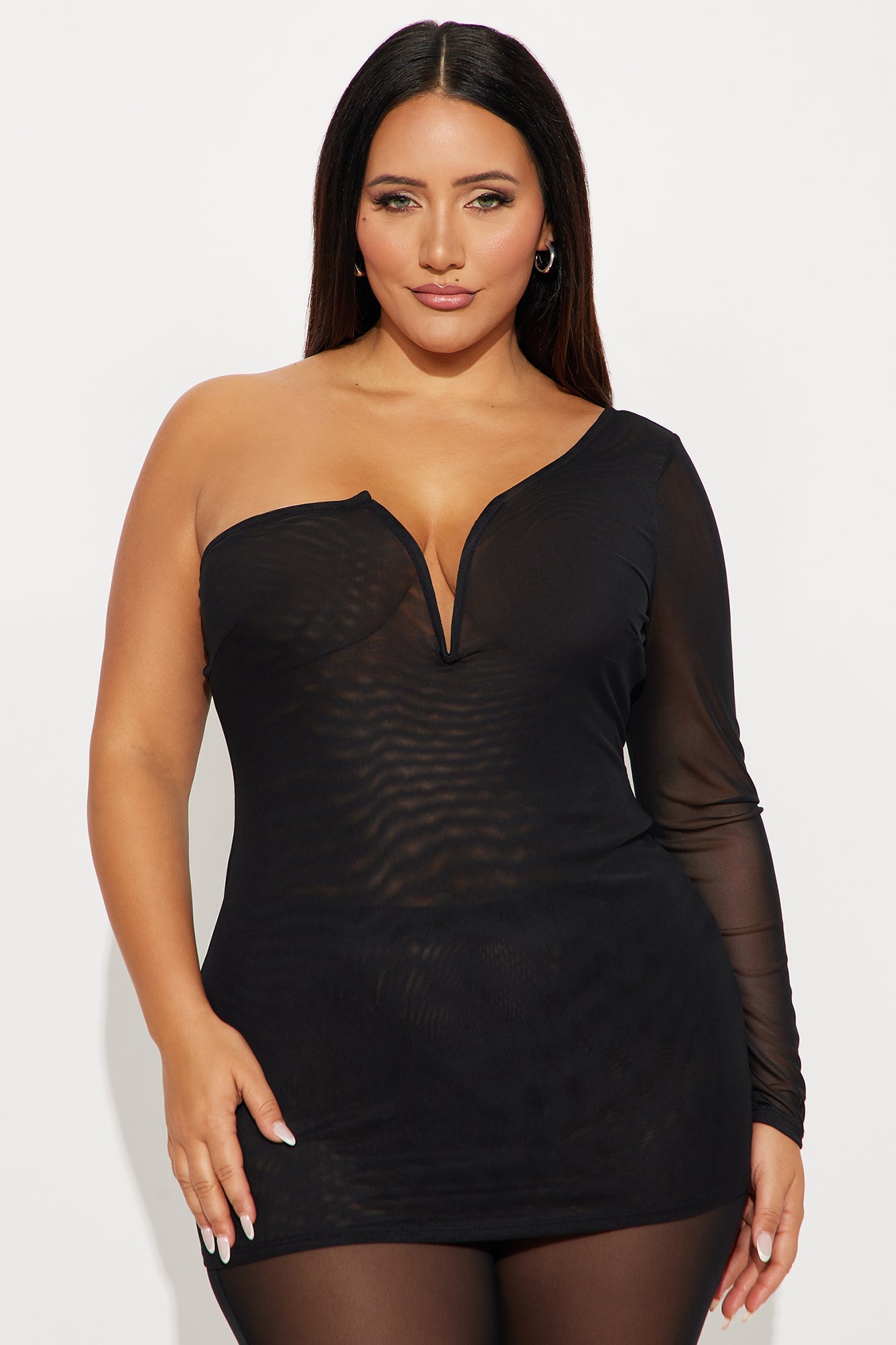 Sierra Mesh One Shoulder Pant Set - Black