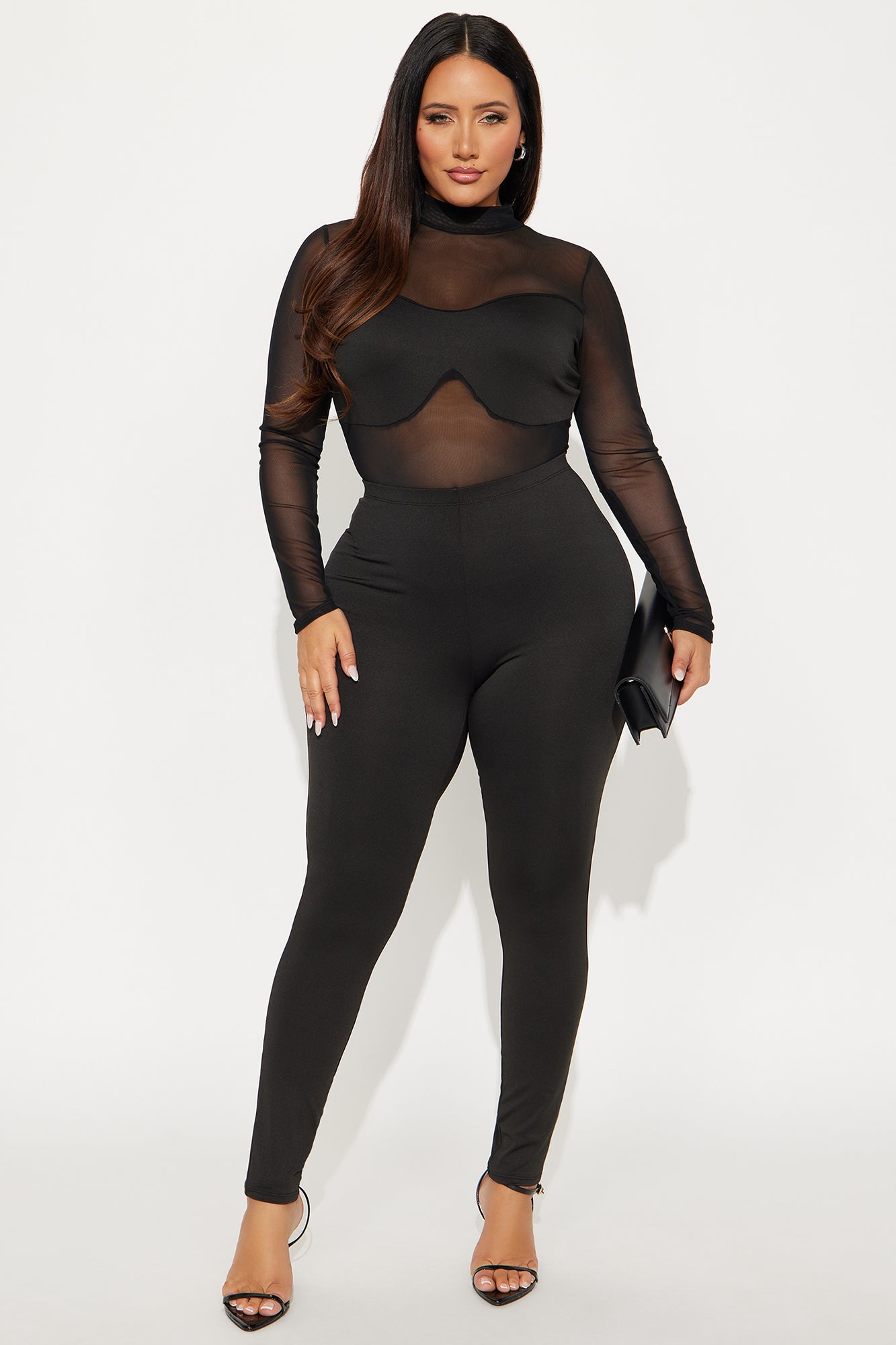 Brenda Sheer Bodysuit Pant Set - Black