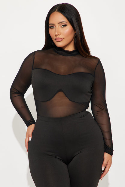 Brenda Sheer Bodysuit Pant Set - Black