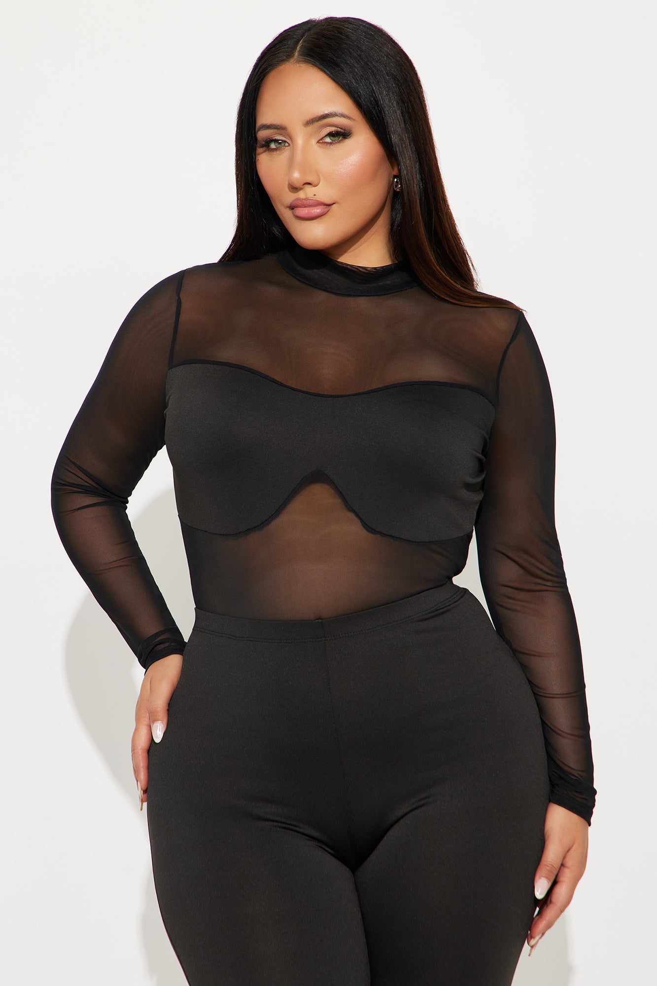 Brenda Sheer Bodysuit Pant Set - Black
