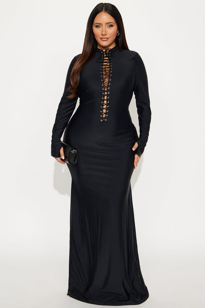 Livia Lace Up Maxi Dress - Black