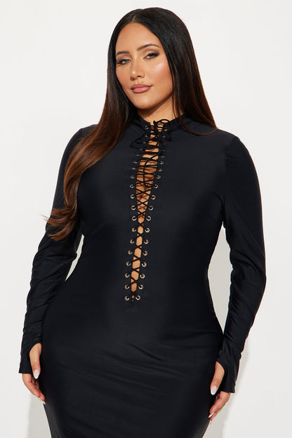 Livia Lace Up Maxi Dress - Black