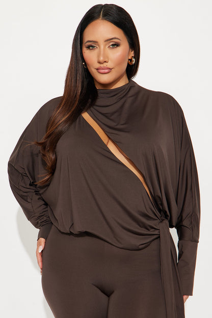 Eden Long Sleeve Skinny Leg Jumpsuit - Chocolate