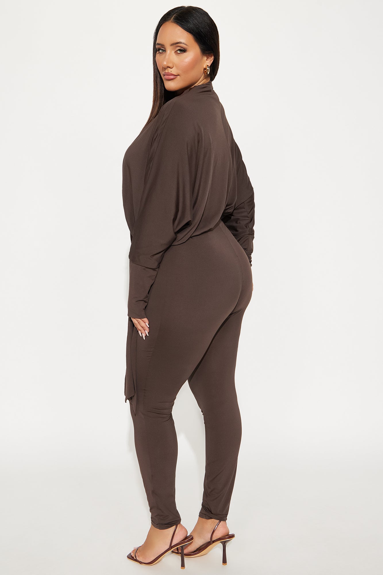 Eden Long Sleeve Skinny Leg Jumpsuit - Chocolate