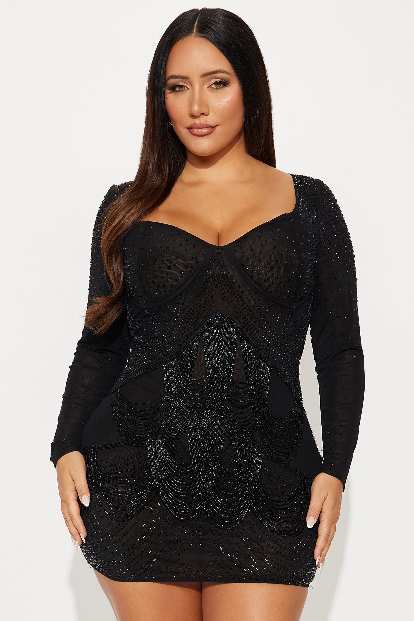Celeste Rhinestone Mini Dress - Black