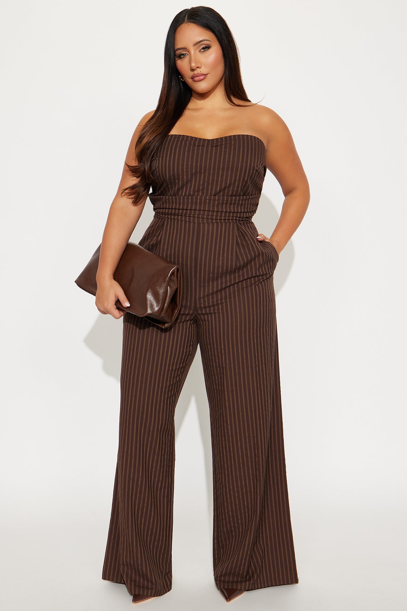 Palm Of My Hand Pinstripe Jumpsuit - Brown/combo