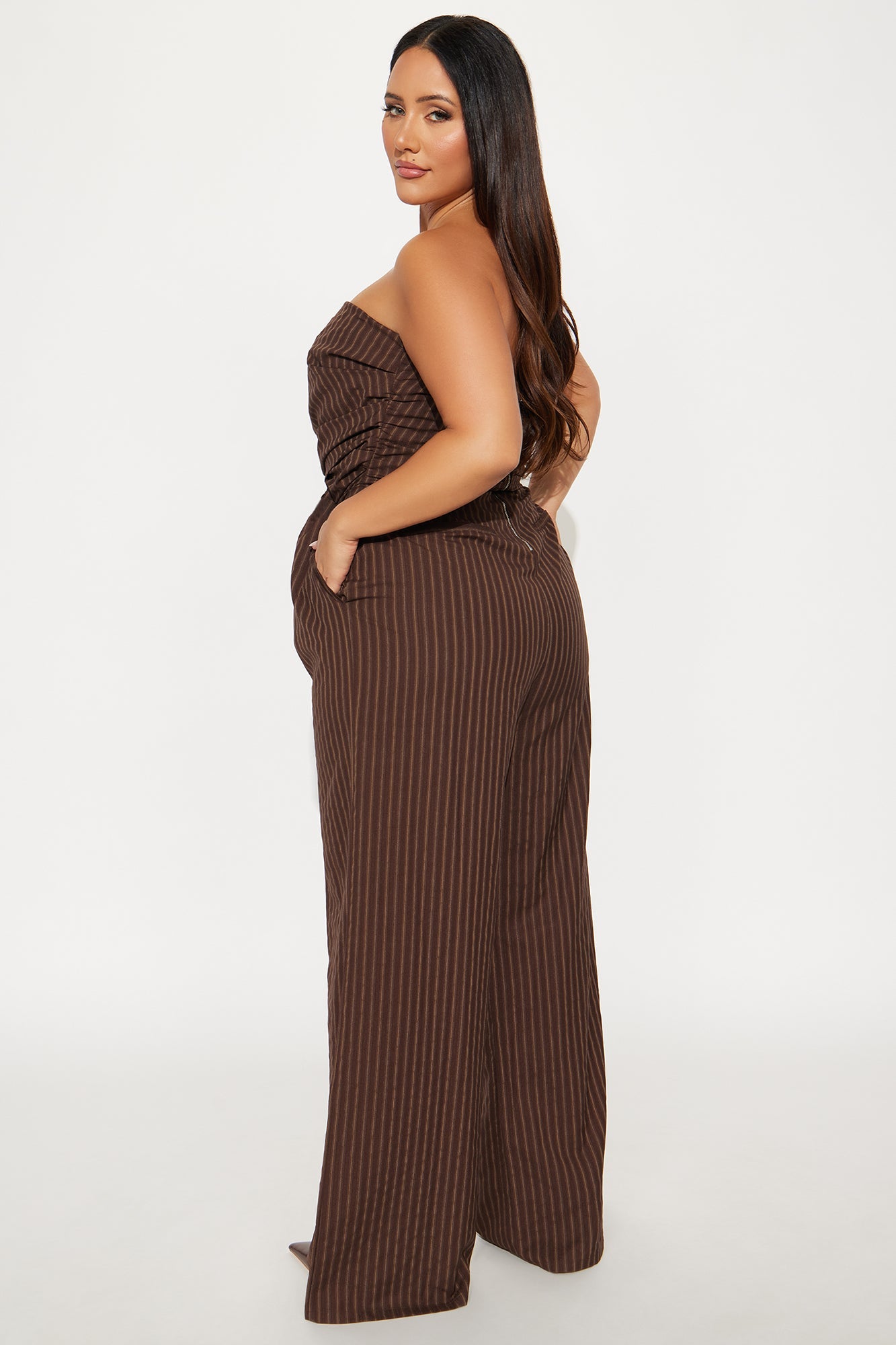 Palm Of My Hand Pinstripe Jumpsuit - Brown/combo