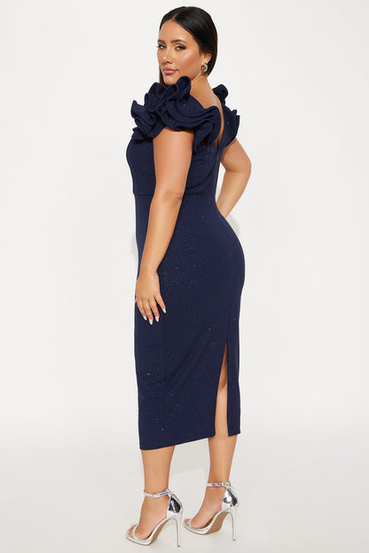 Cocktail Hour Glitter Midi Dress - Navy