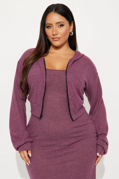 Azusa 2 Piece Zip Up Maxi Dress Set - Plum