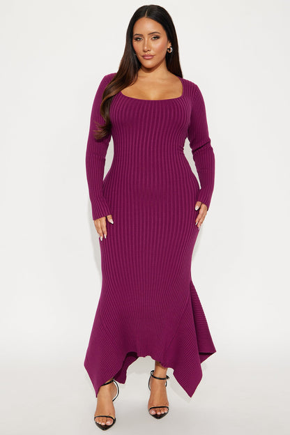Kaylie Scoop Neck Sweater Maxi Dress - Magenta