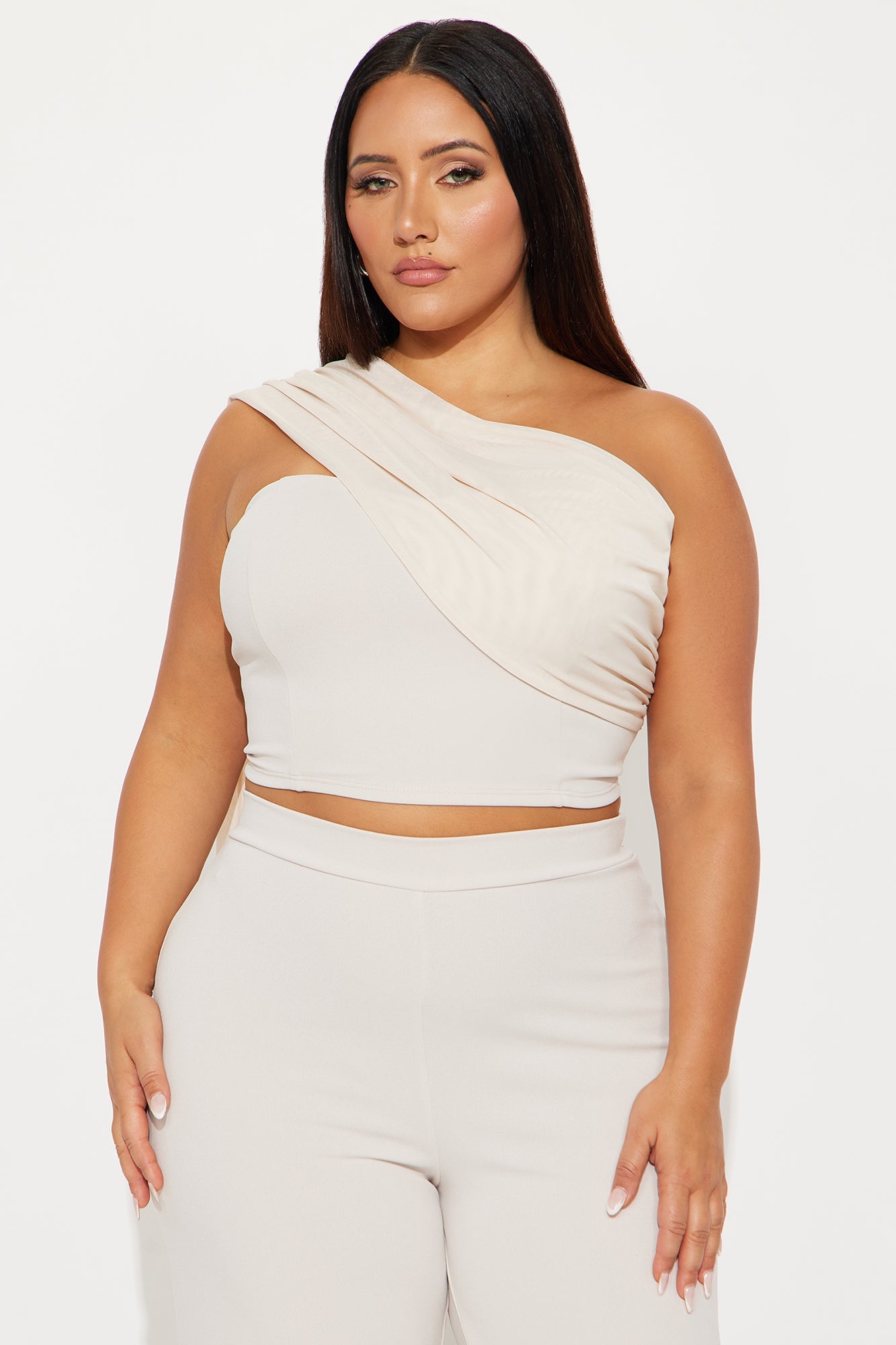 Karley One Shoulder Scarf Pant Set - Taupe