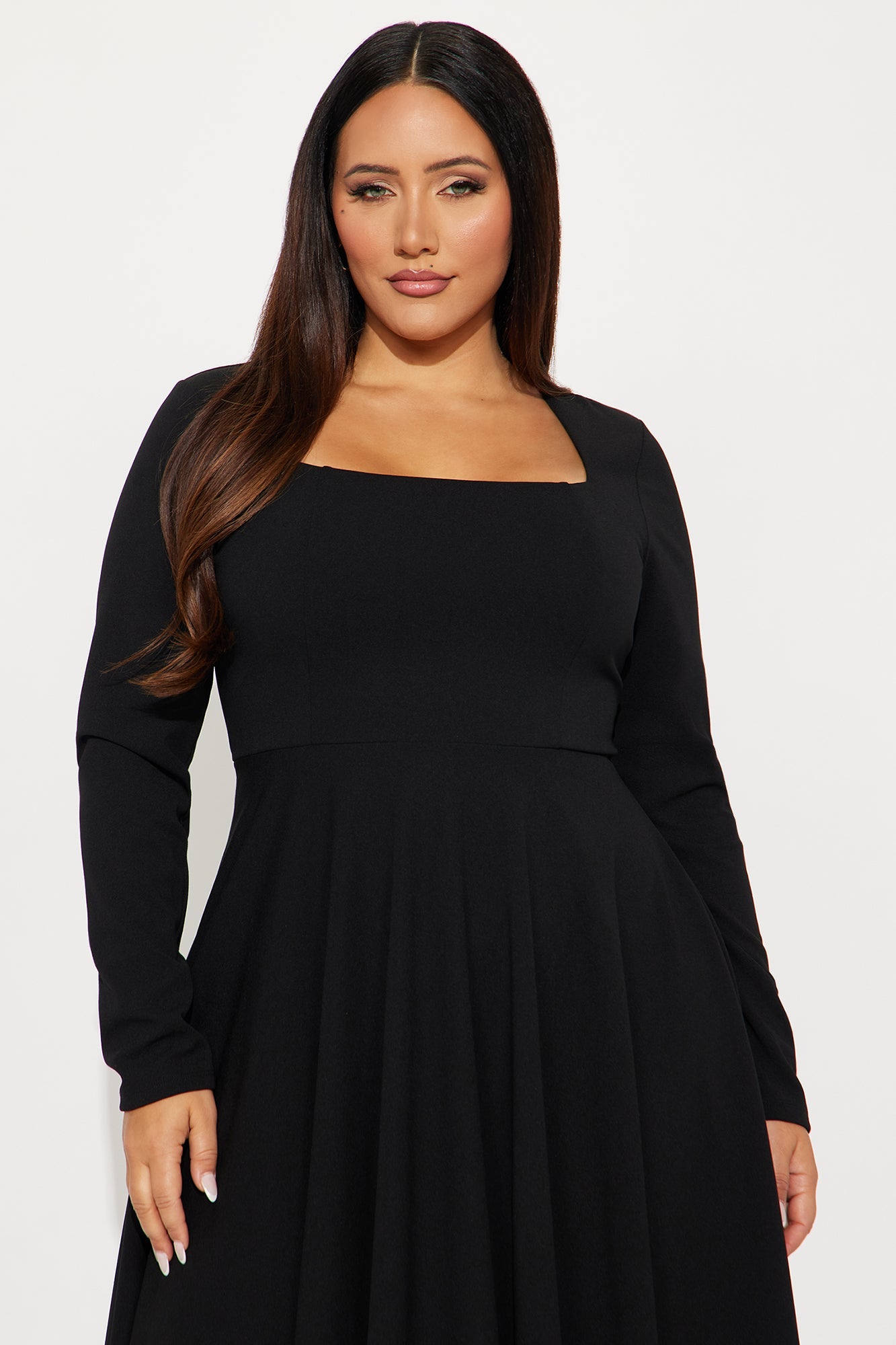 Alena Long Sleeve Midi Dress - Black