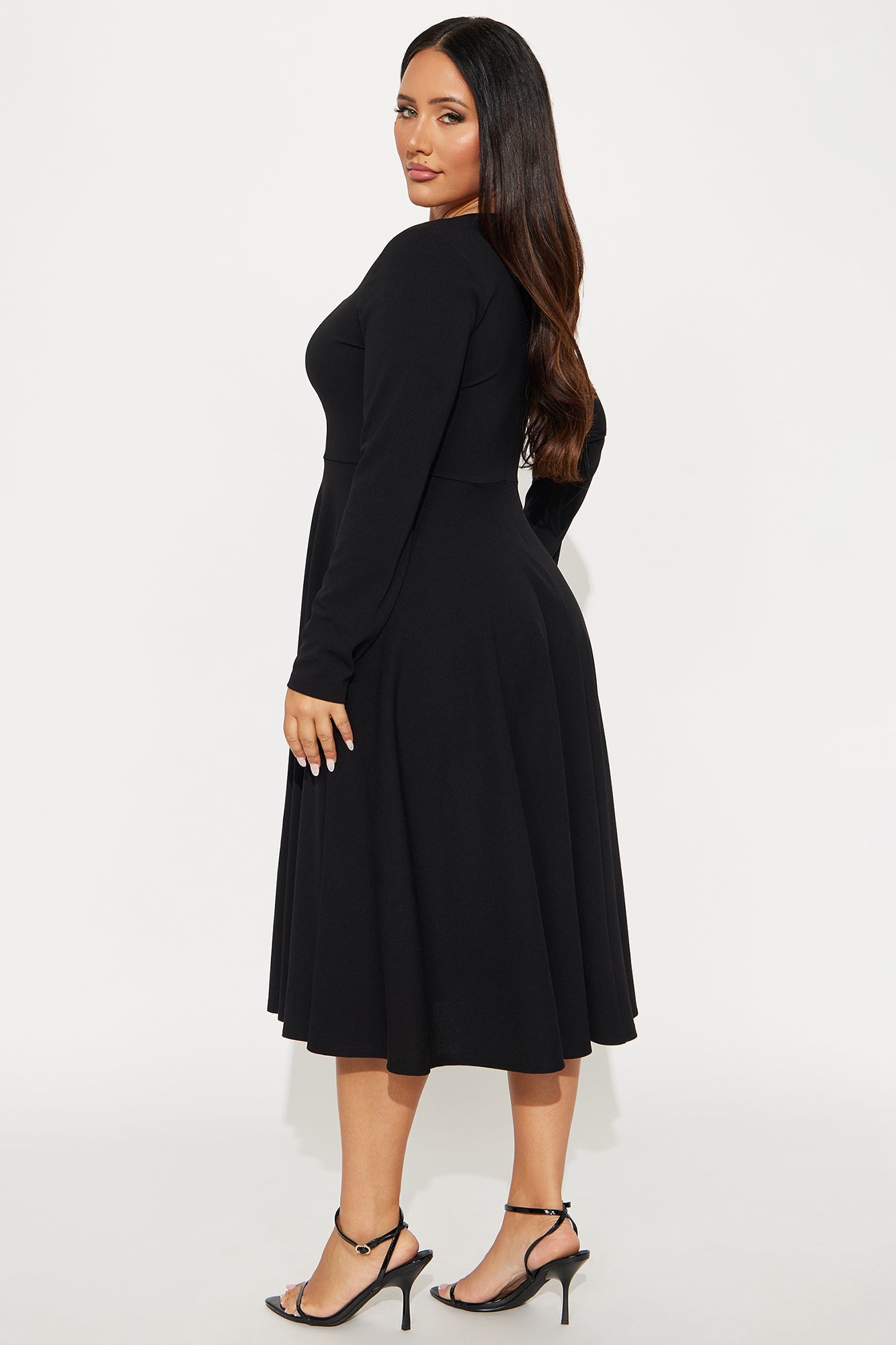 Alena Long Sleeve Midi Dress - Black