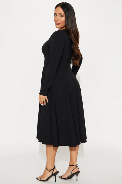 Alena Long Sleeve Midi Dress - Black