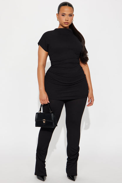 Nora High Neck Ruched Pant Set - Black