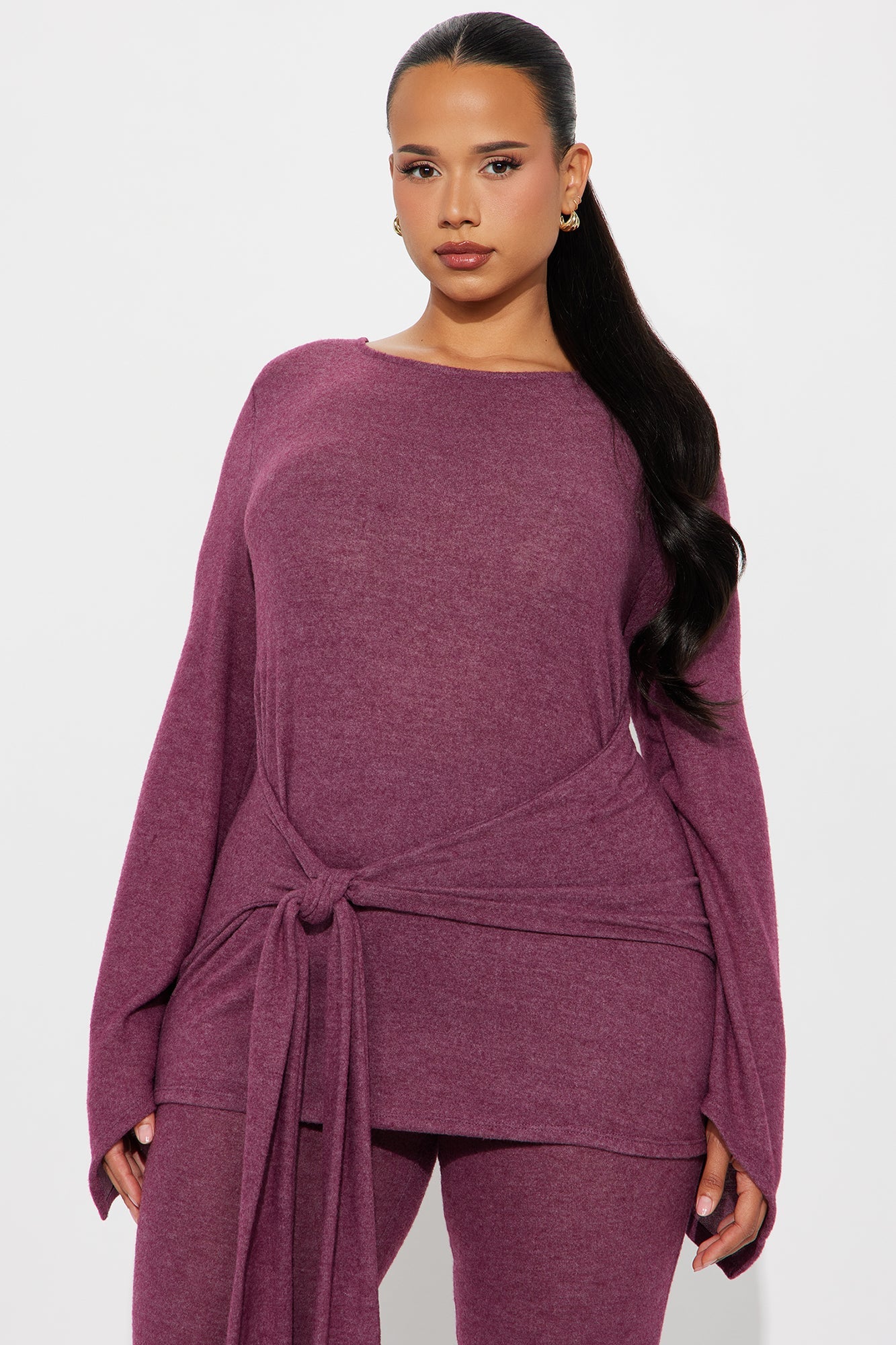 Current Mood Tie Waist Pant Set - Plum