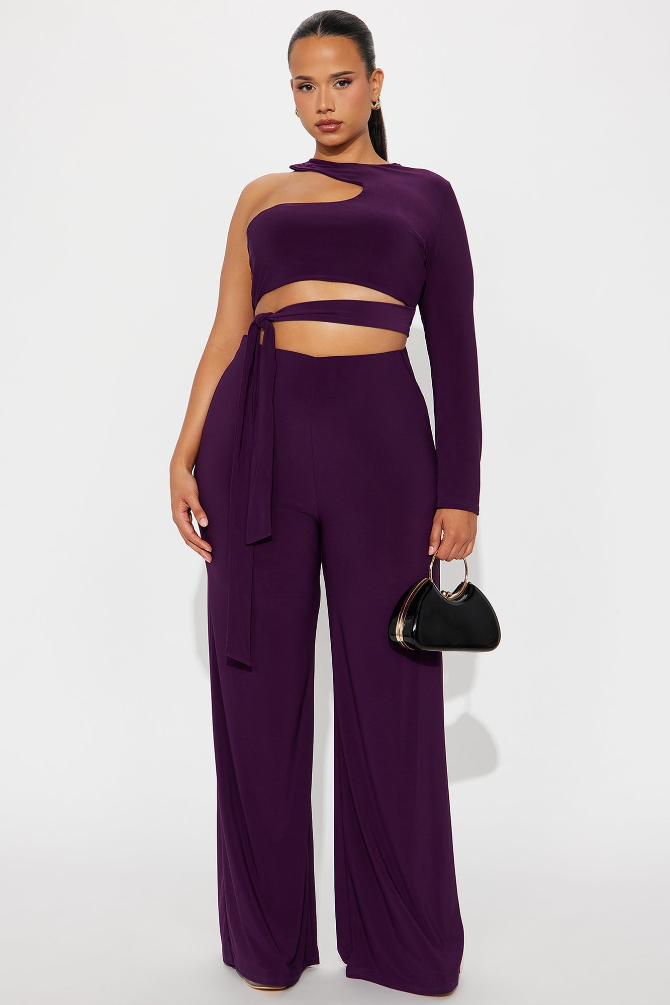 Carly One Shoulder Pant Set - Eggplant